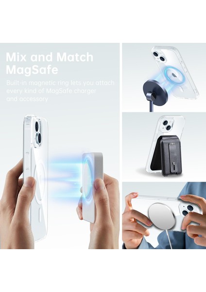 iPhone 14/15 Plus Uyumlu Kamera Korumalı Magsafe Wireless Şarj Özellikli Şeffaf Silikon Kılıf