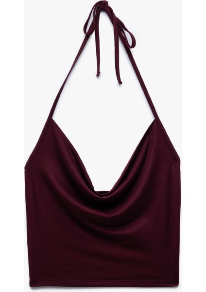 Yeni Sezon Slim Fit Boyundan Bağlamalı Crop Degaje Yaka Bluz