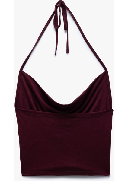 Yeni Sezon Slim Fit Boyundan Bağlamalı Crop Degaje Yaka Bluz