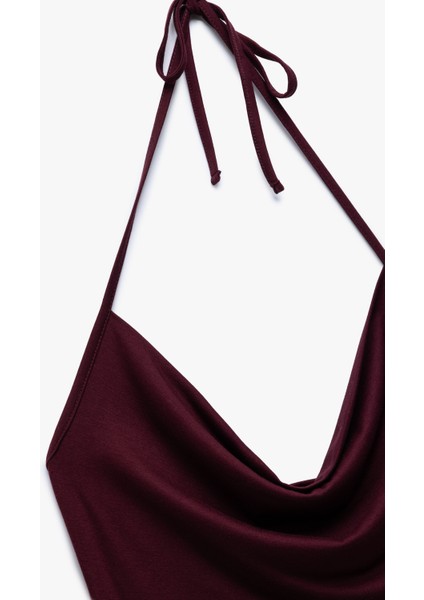 Yeni Sezon Slim Fit Boyundan Bağlamalı Crop Degaje Yaka Bluz