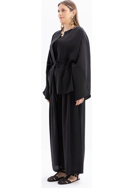 Siyah-Belden Bağcıklı Modal Kimono modelleri