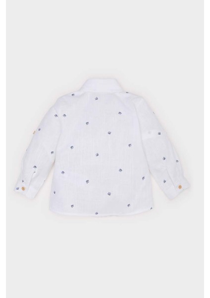 Yeni Sezon Erkek Bebek Desenli Flamlı Poplin Uzun Kollu Gömlek