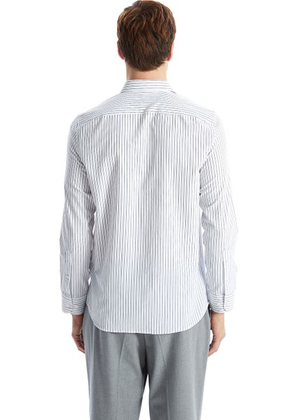 Yeni Sezon Slim Fit Uzun Kollu Cizgili Poplin Erkek Gomlek - S5EQ93Z8