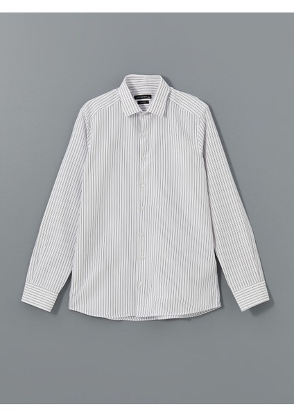 Yeni Sezon Slim Fit Uzun Kollu Cizgili Poplin Erkek Gomlek - S5EQ93Z8