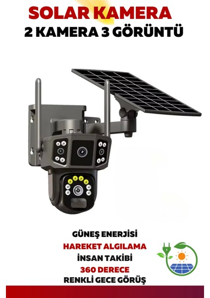 2 Kamera 3 Ekranlı 6 Mp Full Hd Solar Kamera Güneş Enerjili Kamera-4g Simkartlı BSND1NUPTW