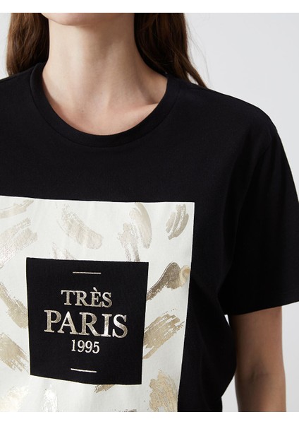 Yeni Sezon Bisiklet Yaka Paris Baskili Kadin Tisort - S5BQ66Z8 modelleri