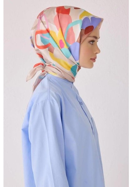 Tivil Saf Ipek Eşarp 4054-80 Vizon Karışık Desen