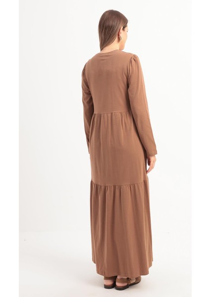 Vizon-Pamuklu Fırfırlı Cepli Likralı Penye Elbise fırsatları