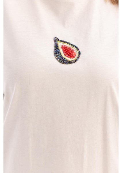 Taş-Kısa Kollu Nakış Detaylı Süprem Tshirt