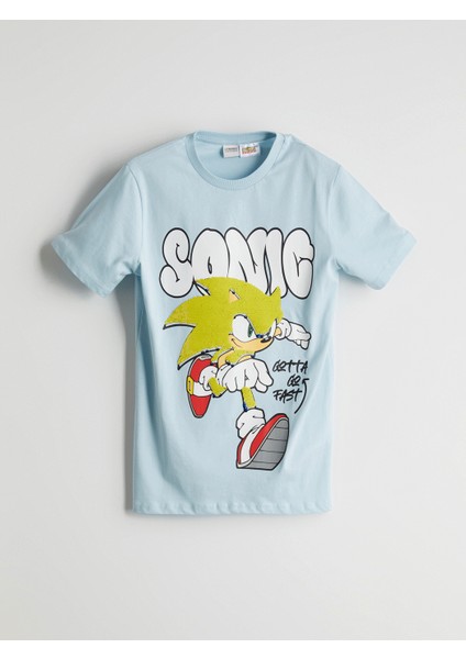 Yeni Sezon Bisiklet Yaka Sonic Baskili Cift Yonlu Payetli Erkek Cocuk Tisort - S5DQ89Z4