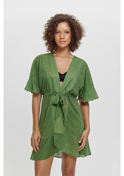 P15096 Simli Fırfırlı Kısa Kimono