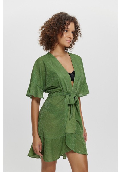 P15096 Simli Fırfırlı Kısa Kimono