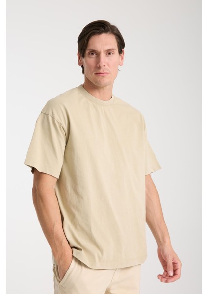 Erkek Pamuk Bisiklet Yaka Oversize T-Shirt - Yazlık Rahat ve Trendy Tarz