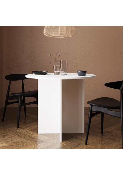 L0120 Linet Yuvarlak Yemek Masası Salon Mutfak Masası 4 Kişilik – Beyaz