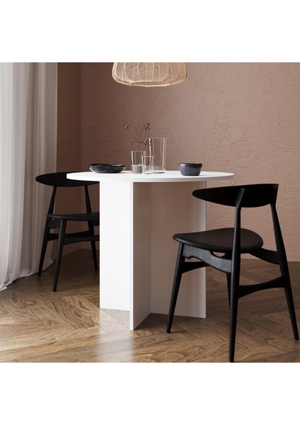L0120 Linet Yuvarlak Yemek Masası Salon Mutfak Masası 4 Kişilik – Beyaz