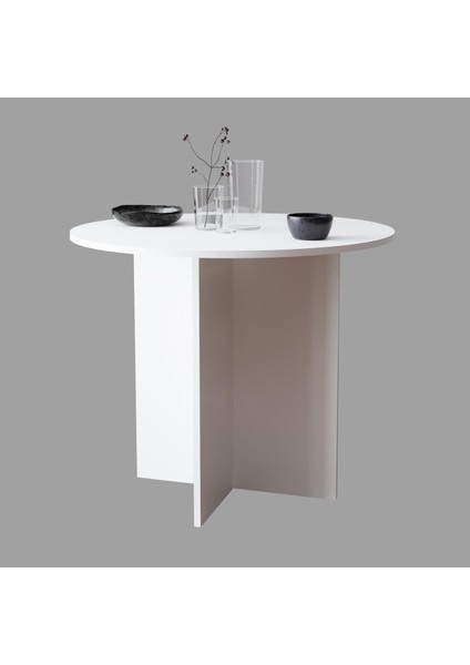 L0120 Linet Yuvarlak Yemek Masası Salon Mutfak Masası 4 Kişilik – Beyaz