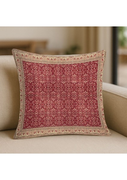 Kırmızı Motif Etnik Desenli Kilim Baskı Kırlent Kılıfı