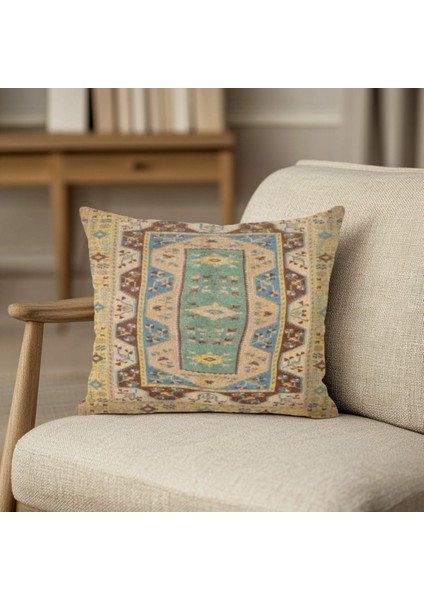 Renkli El Dokuma Görünümlü Kırlent Kılıfı Kare