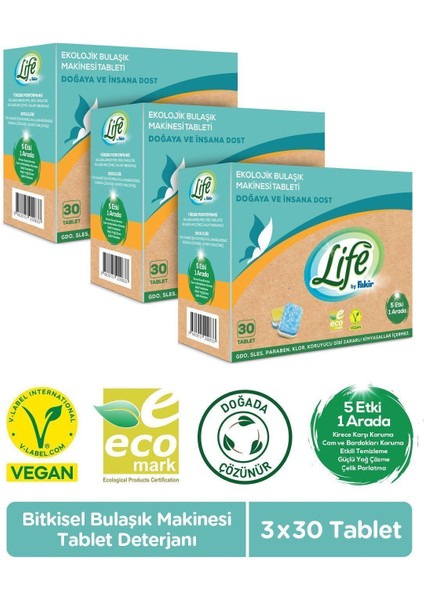 Ekolojik Vegan Bulaşık Makinesi Tableti 30 Lu x 3 Adet