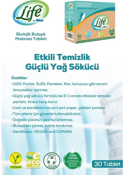 Ekolojik Vegan Bulaşık Makinesi Tableti 30 Lu x 3 Adet
