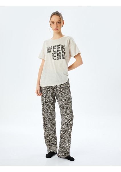 Yeni Sezon Leopar Desenli Baskılı Kısa Kollu Pijama Takımı
