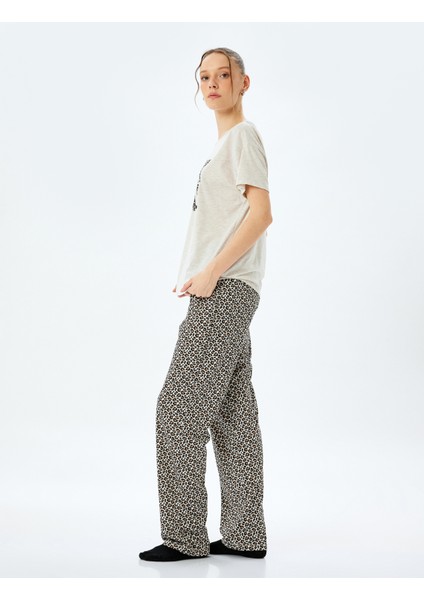 Yeni Sezon Leopar Desenli Baskılı Kısa Kollu Pijama Takımı