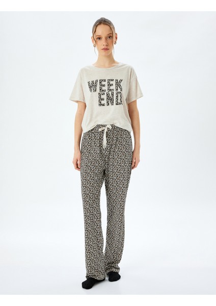 Yeni Sezon Leopar Desenli Baskılı Kısa Kollu Pijama Takımı