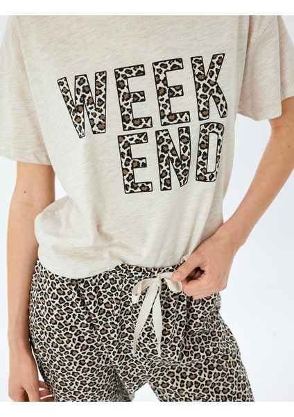 Yeni Sezon Leopar Desenli Baskılı Kısa Kollu Pijama Takımı