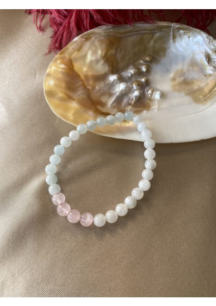 Doğal Taş Akuamarin, Pembe Kuvars ve Ay Taşı Bileklik
