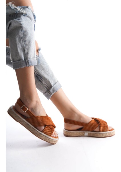 Nicole Premium Kadın Taba Espadril Sandalet