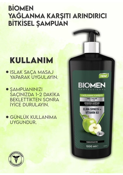 Professional Elma Sirkesi&vitamin B3 Yağlanma Karşıtı Arındırıcı Şampuan 1000 ml x 2 Adet