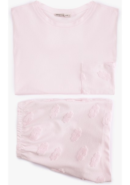 Yeni Sezon Pamuklu Bisiklet Yaka Kısa Kollu Çiçekli Şortlu Pijama Takımı