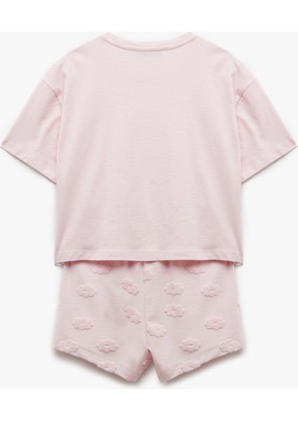 Yeni Sezon Pamuklu Bisiklet Yaka Kısa Kollu Çiçekli Şortlu Pijama Takımı