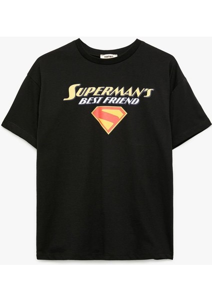 Superman Lisanslı Kısa Kollu Bisiklet Yaka Baskılı Oversize Tişört 5SKB10603TK