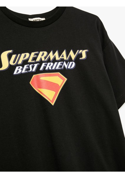Superman Lisanslı Kısa Kollu Bisiklet Yaka Baskılı Oversize Tişört 5SKB10603TK