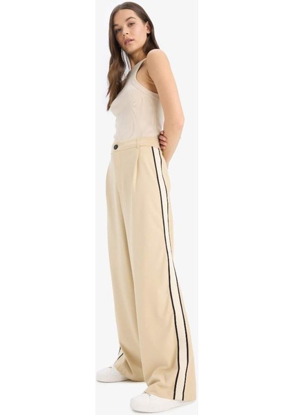 Yeni Sezon Wide Leg Kumaş Palazzo Pantolon Fermuarlı Normal Bel Standart Boy Geniş Bol Paça indirimleri