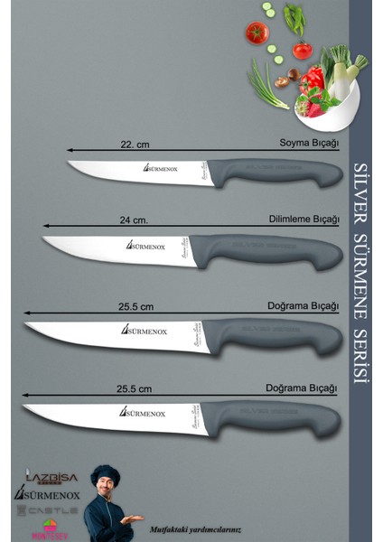 Sürmene Silver Serisi Gri Sap Mutfak Bıçak Seti Et Ekmek Sebze Meyve Kesme Bıçağı 4 Lü Set (SRM-013) fiyatları