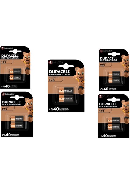 Cr 123 Yüksek Güçlü Lityum Pil (10LU Set) 3V (CR123 / CR123A / CR17345)