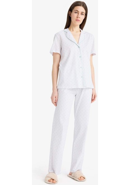 Yeni Sezon Regular Fit Pijama Takımı Kısa Kollu Pijama Üstü Esnek Belli Uzun Pijama Altı-Fall In Love