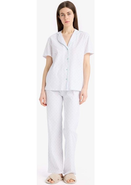 Yeni Sezon Regular Fit Pijama Takımı Kısa Kollu Pijama Üstü Esnek Belli Uzun Pijama Altı-Fall In Love fiyatları