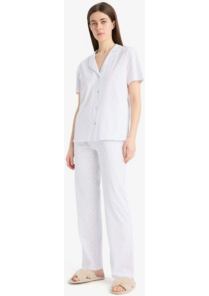 Yeni Sezon Regular Fit Pijama Takımı Kısa Kollu Pijama Üstü Esnek Belli Uzun Pijama Altı-Fall In Love modelleri