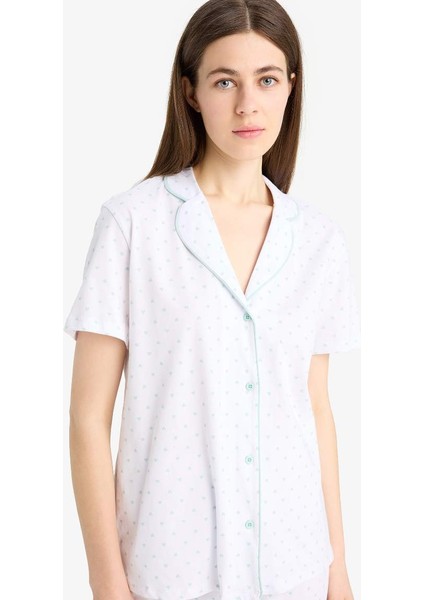 Yeni Sezon Regular Fit Pijama Takımı Kısa Kollu Pijama Üstü Esnek Belli Uzun Pijama Altı-Fall In Love fırsatları