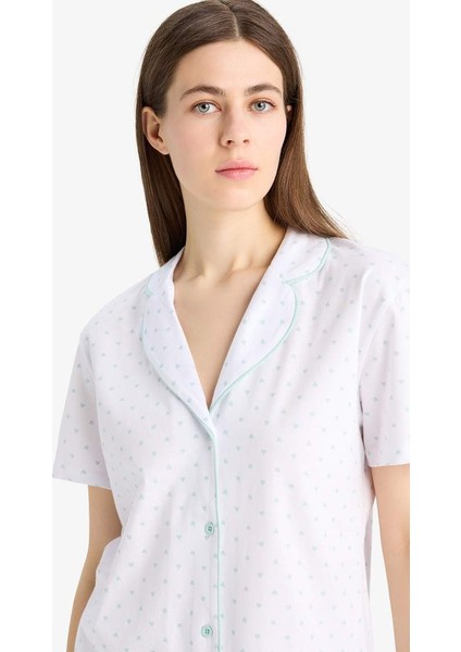 Yeni Sezon Regular Fit Pijama Takımı Kısa Kollu Pijama Üstü Esnek Belli Uzun Pijama Altı-Fall In Love indirimleri