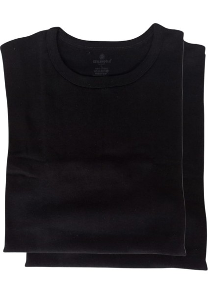 Tişört 2'li Avantajlı Paket Pamuklu Cotton Sıfır Yaka Siyah Slim Fit Ekstra Esnek Unisex Stc1-2
