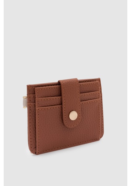Fione Çıtçıt Kapamalı 6 Bölmeli Çıkarılabilir Anahtarlıklı Mini Kadın Cüzdan Taba