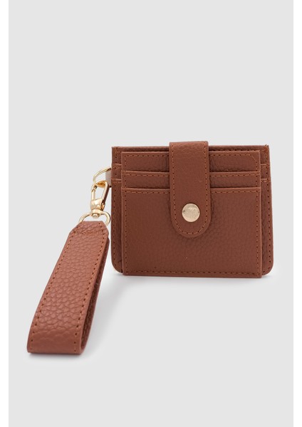 Fione Çıtçıt Kapamalı 6 Bölmeli Çıkarılabilir Anahtarlıklı Mini Kadın Cüzdan Taba