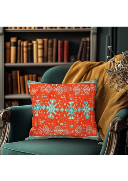 Eski Kilim Desenli Baskı Kırlent Kılıfı