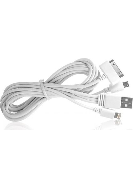3 In 1 Çoklu Şarj Kablosu Micro USB 8pin Lightning 30 Pin Apple Uyumlu 1 Metre