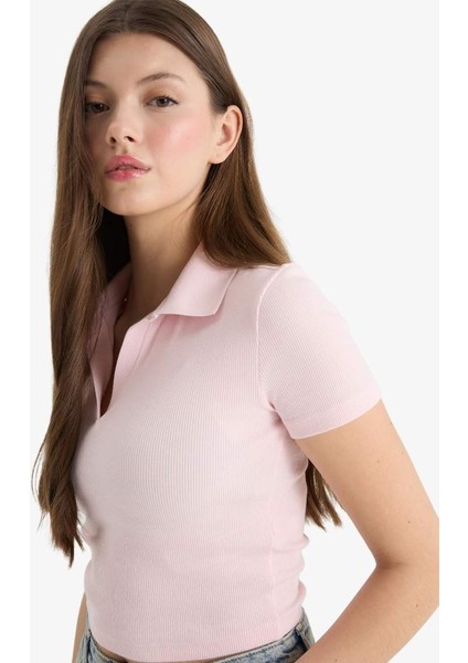 Yeni Sezon Fitted Polo Yaka Fitilli Kaşkorse Kısa Kollu Tişört fırsatları