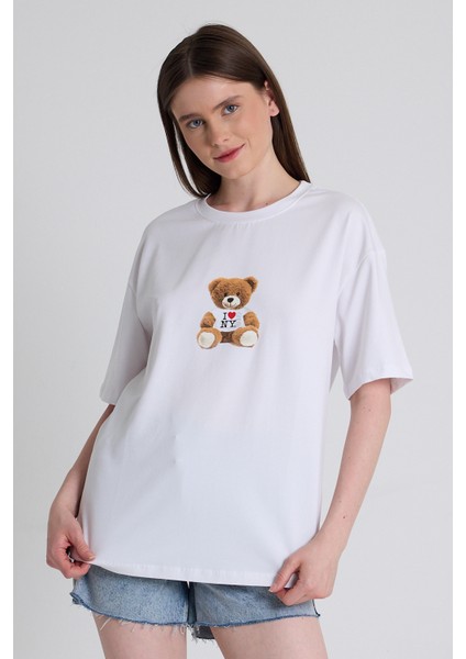 Beyaz Ayı Baskılı Oversize Tişört 6402